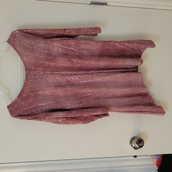 3/$30 SHANNON FORD Dusty Pink Embroidered Beaded Sequin Batik Tunic - Picture 5 of 13